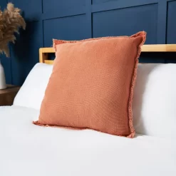 Cotton Cushion With Frayed Edge, Terracotta