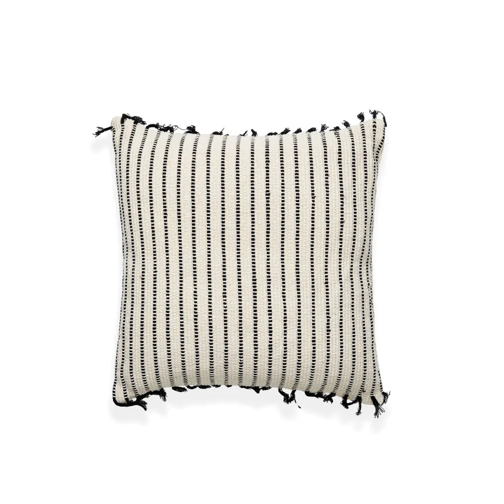 100% Cotton Stripe Cushion With Fringe, Black - Image 2