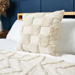 100% Cotton Tufted Checkerboard Cushion, Natural