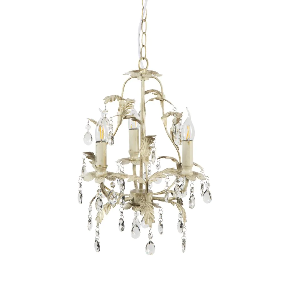 Cristalo 3 Light Chandelier, Cream