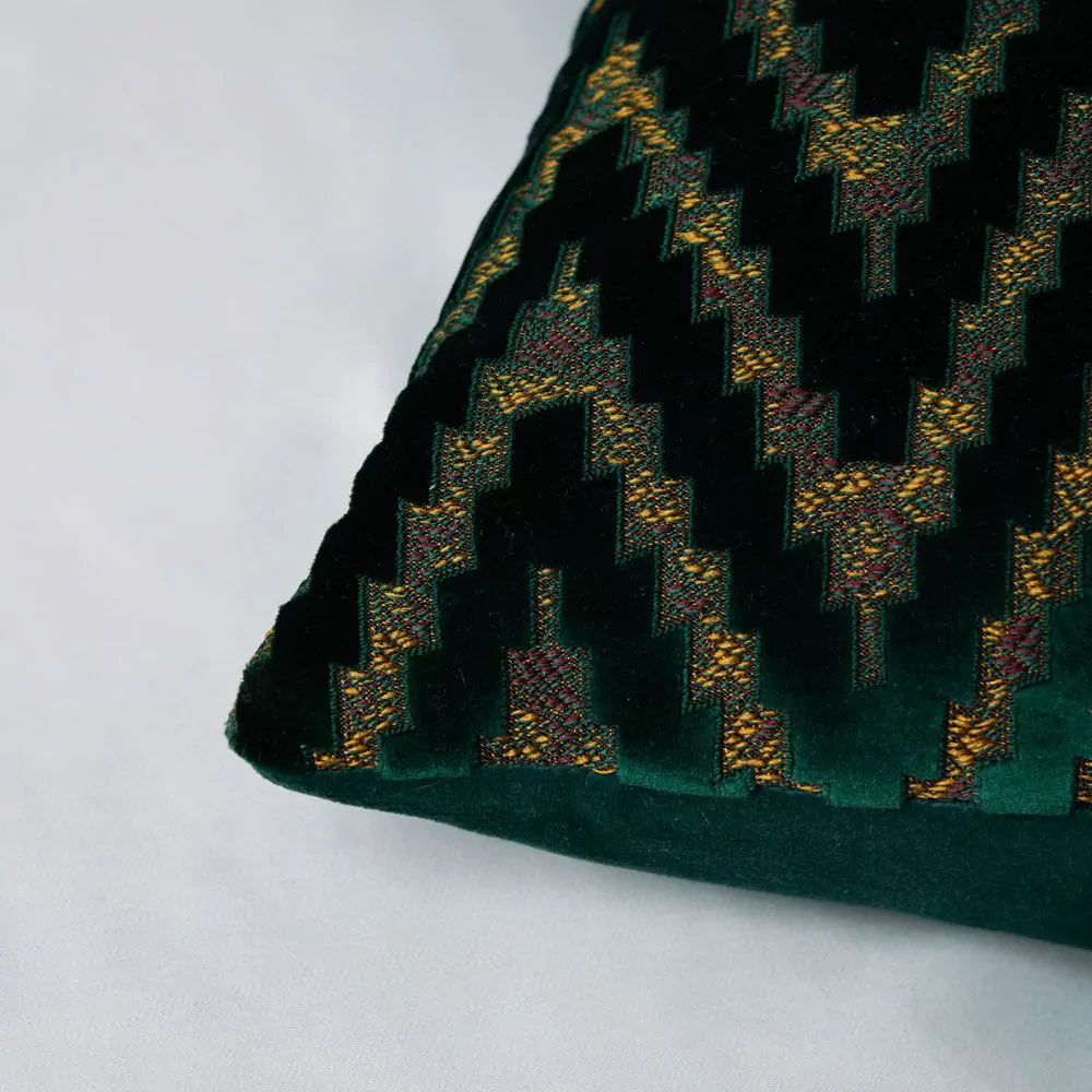 Cut Velvet Cushion, Emerald Green - Image 3