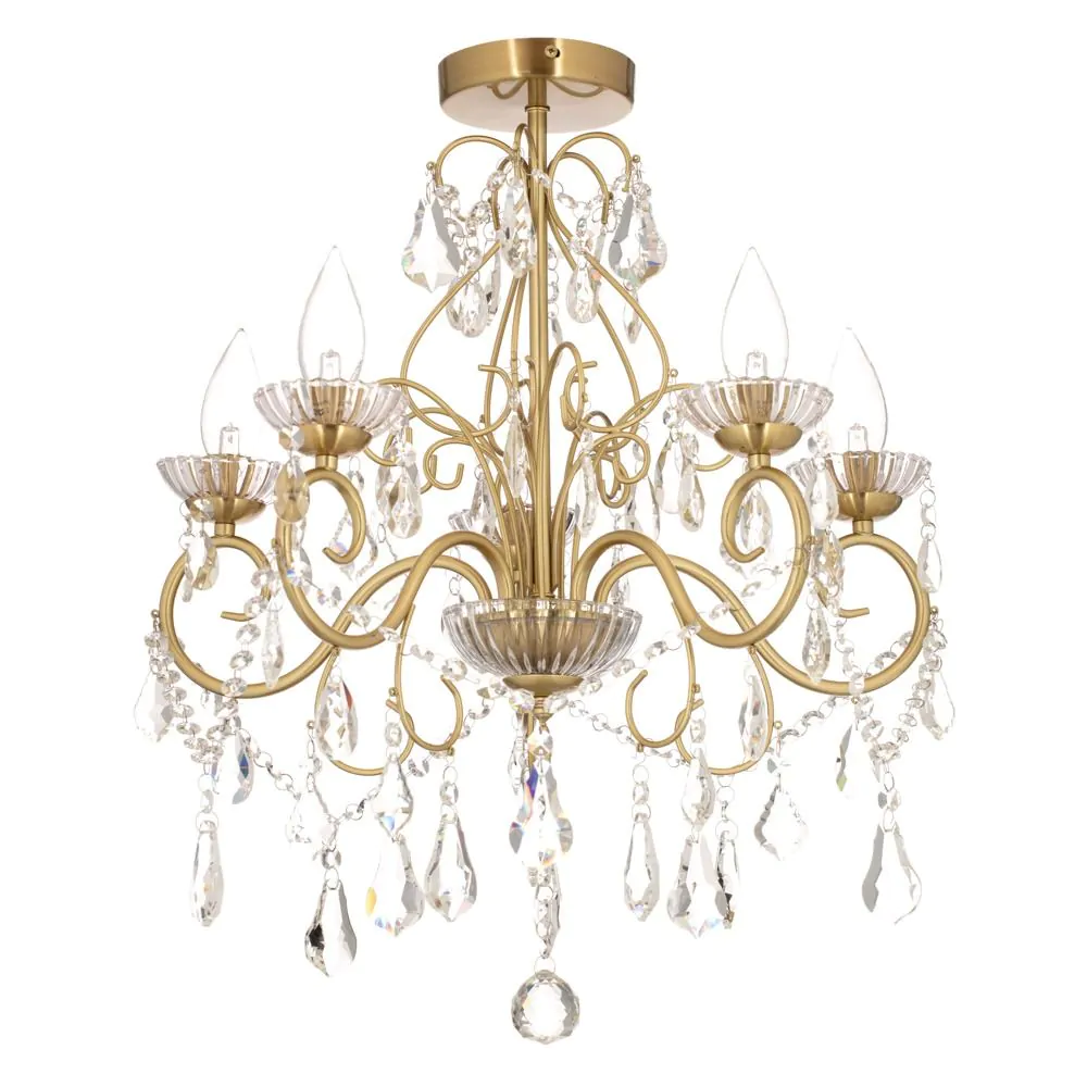 Daphne 5 Light Bathroom Chandelier, Satin Brass