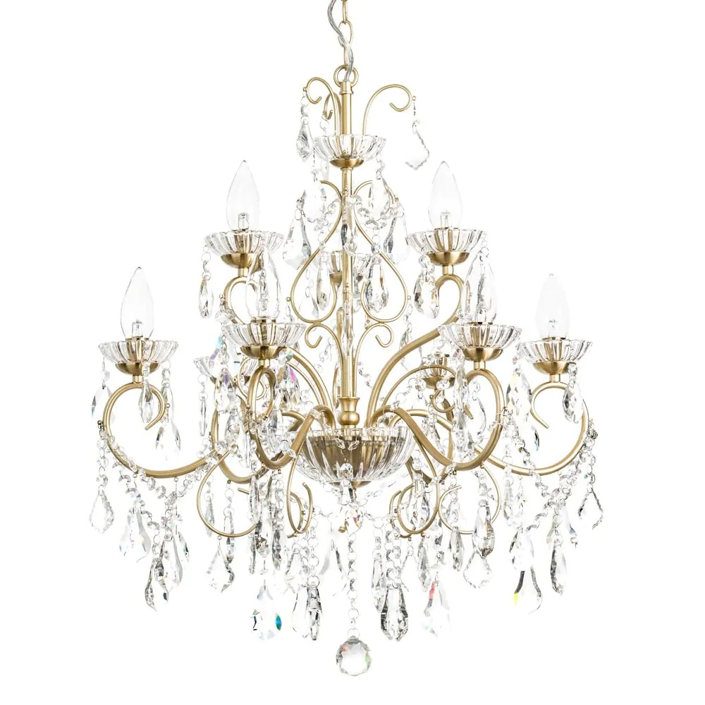 Daphne 9 Light Bathroom Ceiling Pendant, Satin Brass