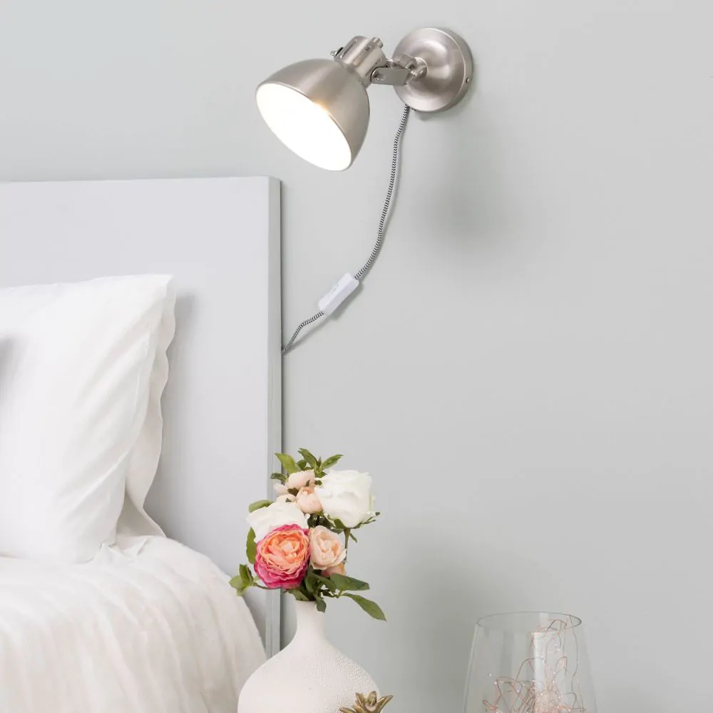 Daria Plug In Wall Light, Satin Nickel - Image 2