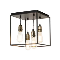 Dexter Industrial Style Box Flush Ceiling Light, Black