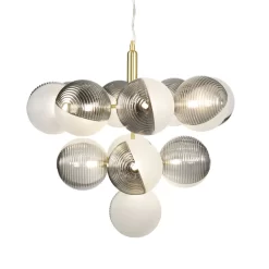Emile Ceiling Pendant With Smoked And Opal Glass Shades, Satin Brass