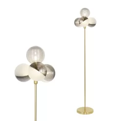 Emile Floor Lamp With Smoked And Opal Glass Shades, Satin Brass