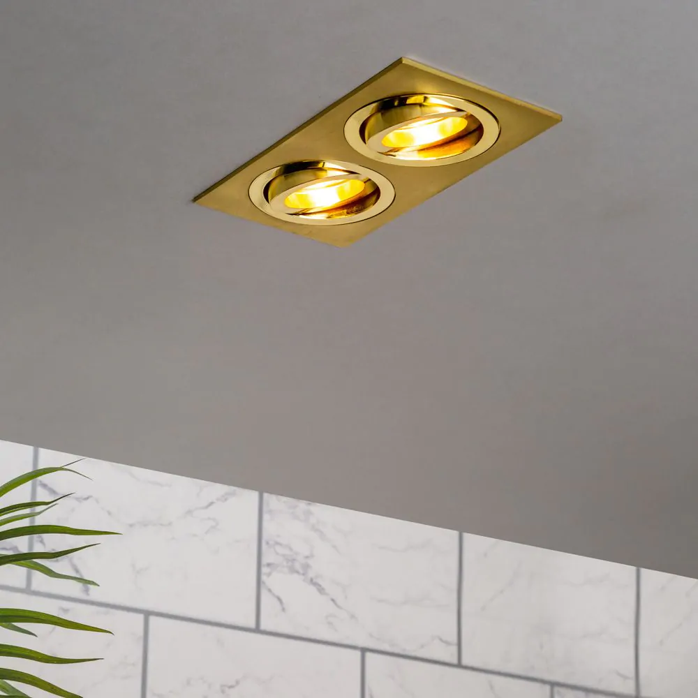 Faina Adjustable Double Squared Recessed Downlight, Brass - Image 2