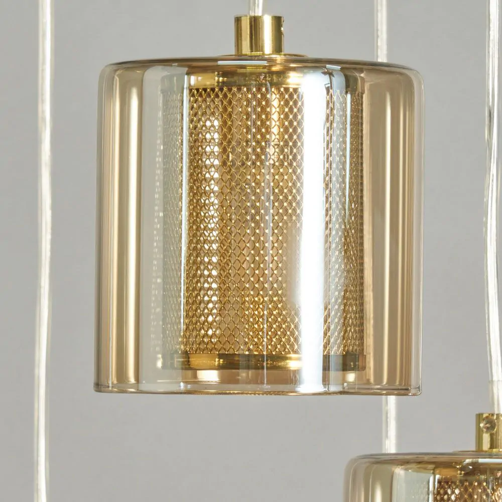 Farah Ceiling Pendant Light With Champagne Glass Shades, Satin Brass - Image 5