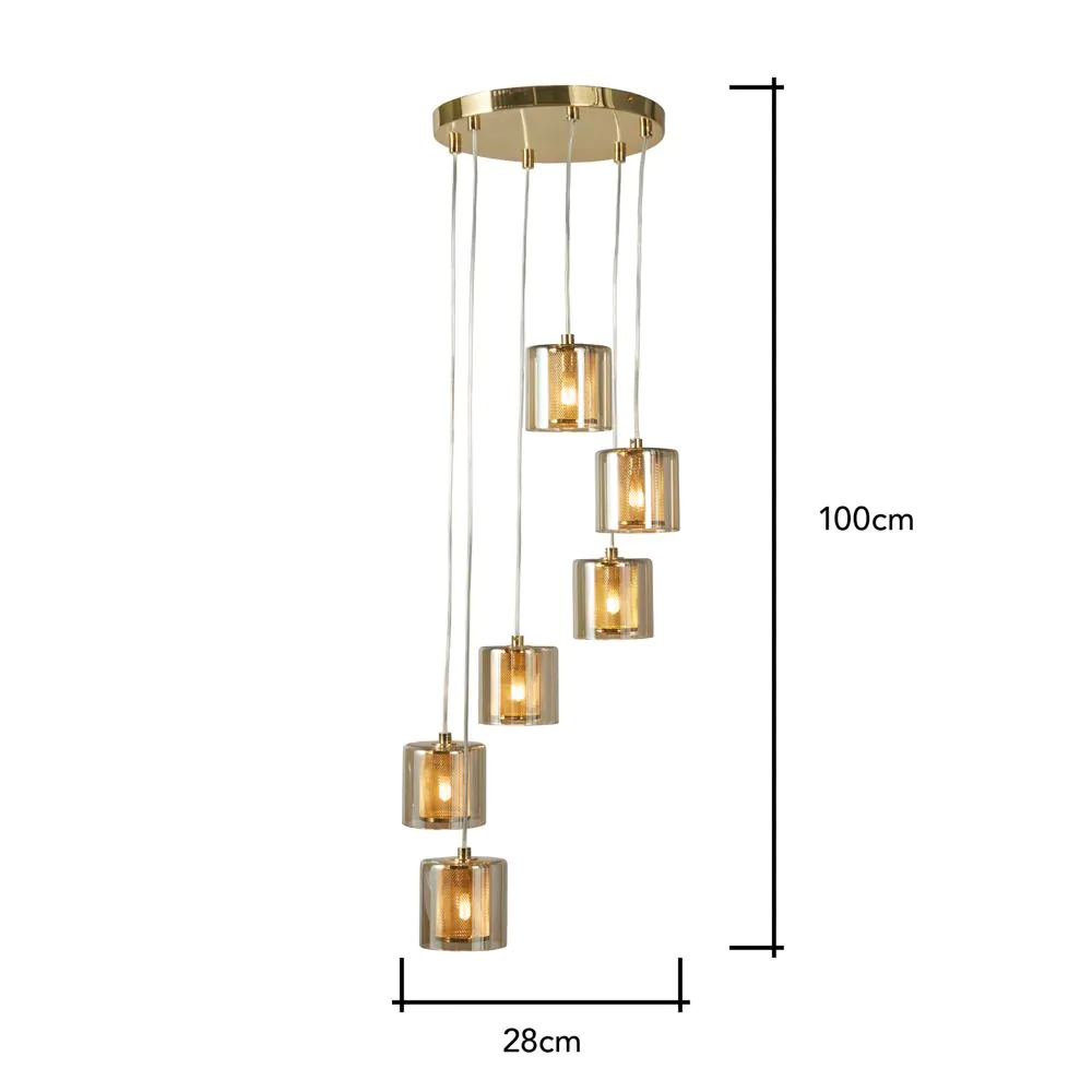 Farah Ceiling Pendant Light With Champagne Glass Shades, Satin Brass - Image 6