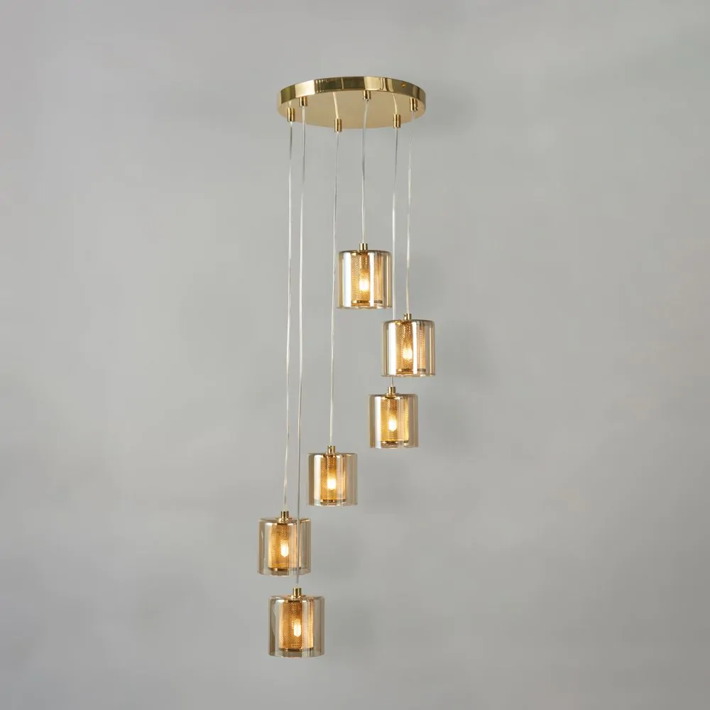 Farah Ceiling Pendant Light With Champagne Glass Shades, Satin Brass - Image 3