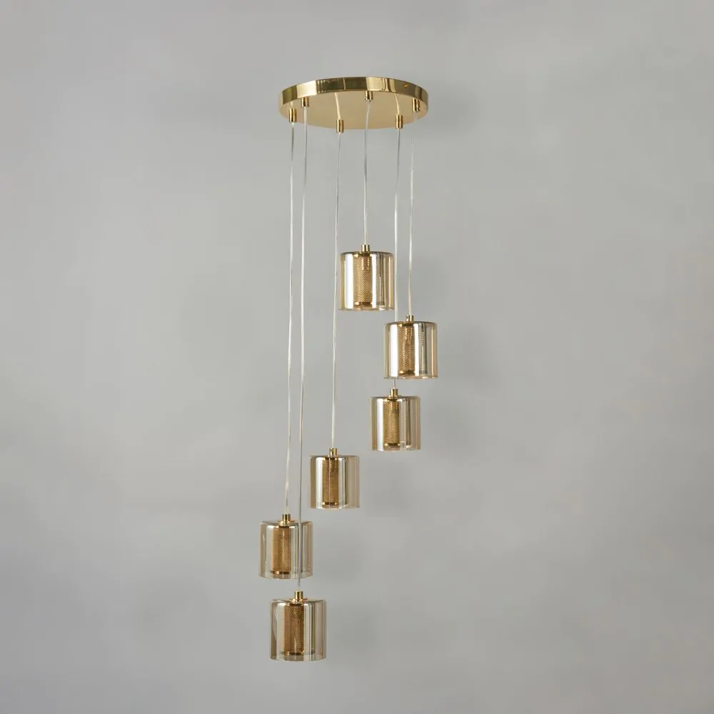 Farah Ceiling Pendant Light With Champagne Glass Shades, Satin Brass - Image 4