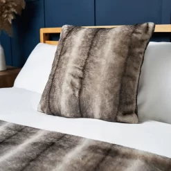 Faux Fur Cushion With Stripe, Natural