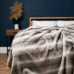 Faux Fur Throw With Stripe, Natural