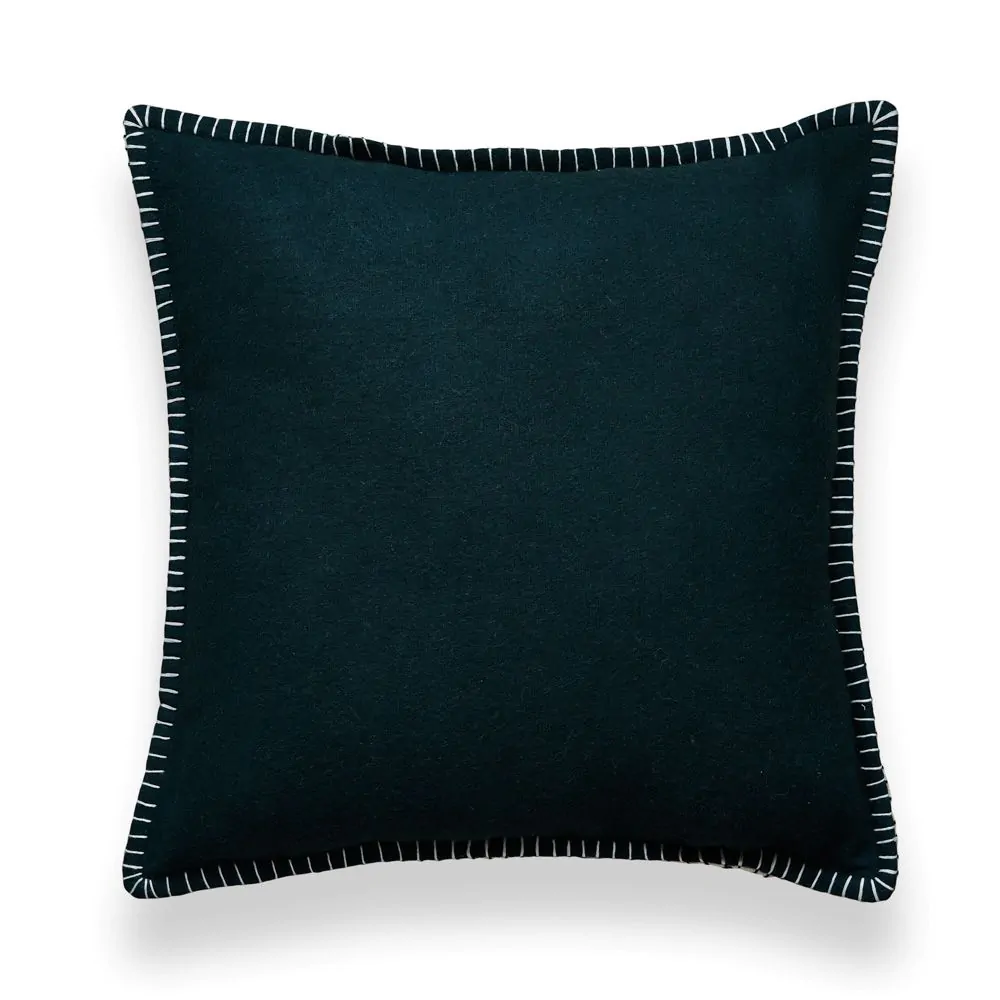 Felt Cushion With Blanket Stitch Detail, Emerald Green - Image 2