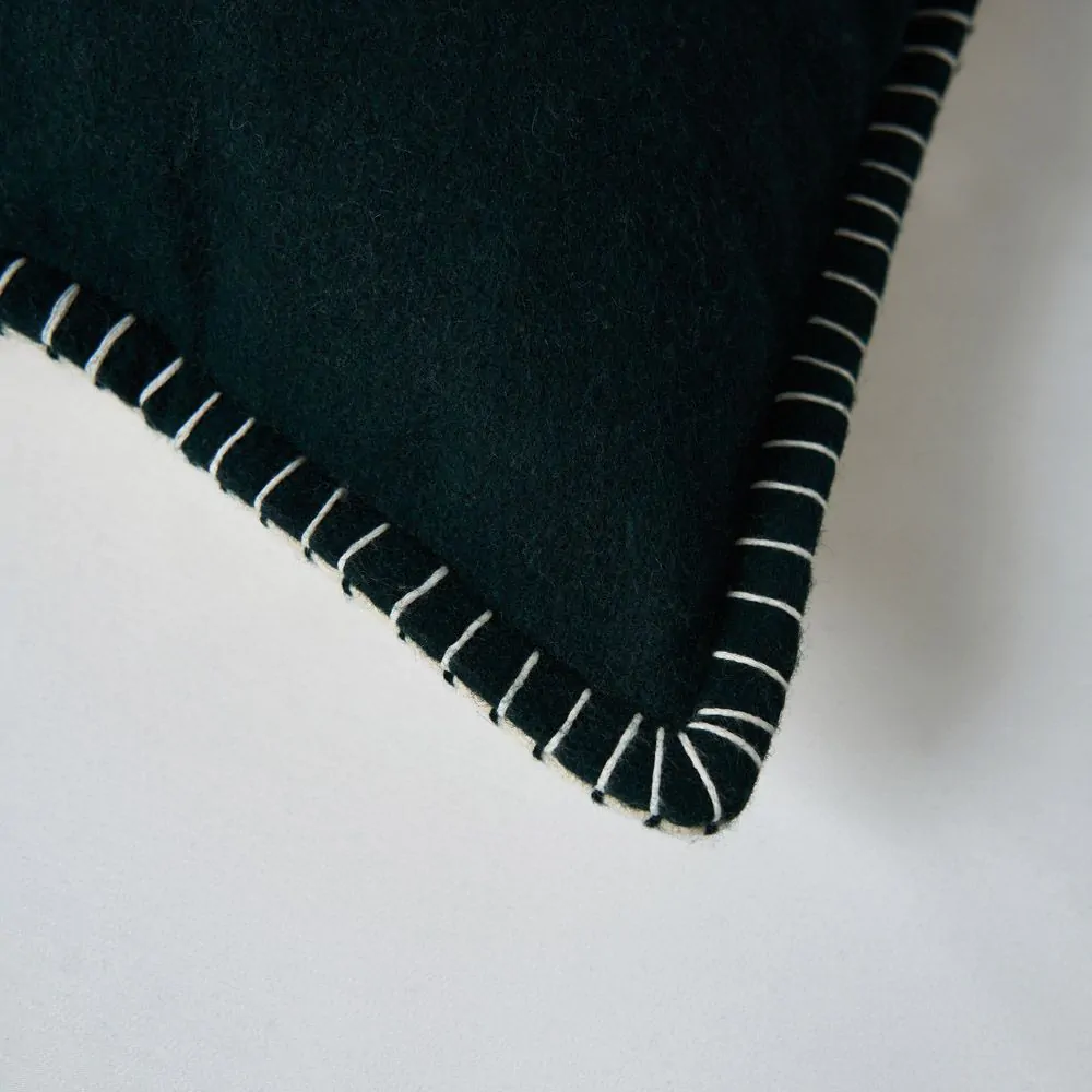 Felt Cushion With Blanket Stitch Detail, Emerald Green - Image 3