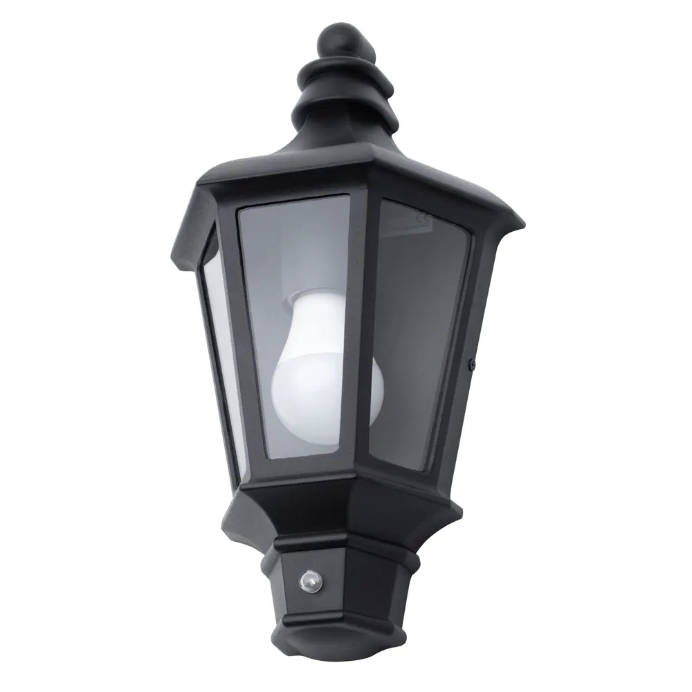 Findlay Outdoor Traditional Half Lantern With Photocell, Black
