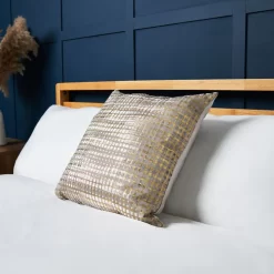 Foil Print Square Cushion, Silver & Gold