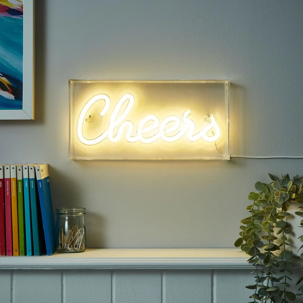 Glow LED Cheers Acrylic Neon Style Light Box, White - Image 2