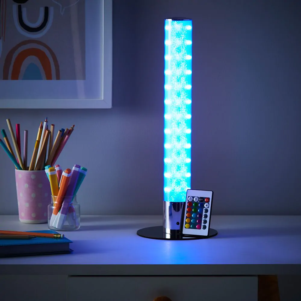 Glow Shimmer Colour Changing LED Cylinder Table Lamp, Chrome - Image 6