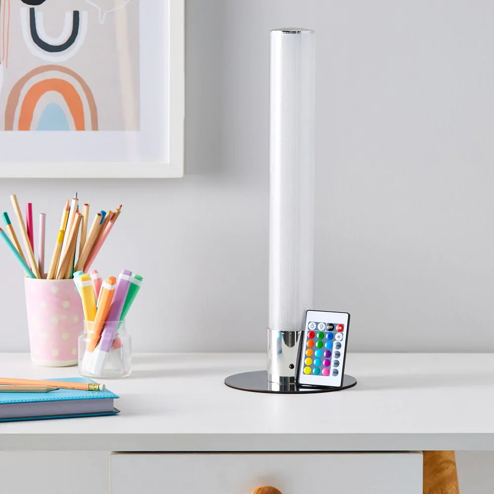 Glow Shimmer Colour Changing LED Cylinder Table Lamp, Chrome - Image 2