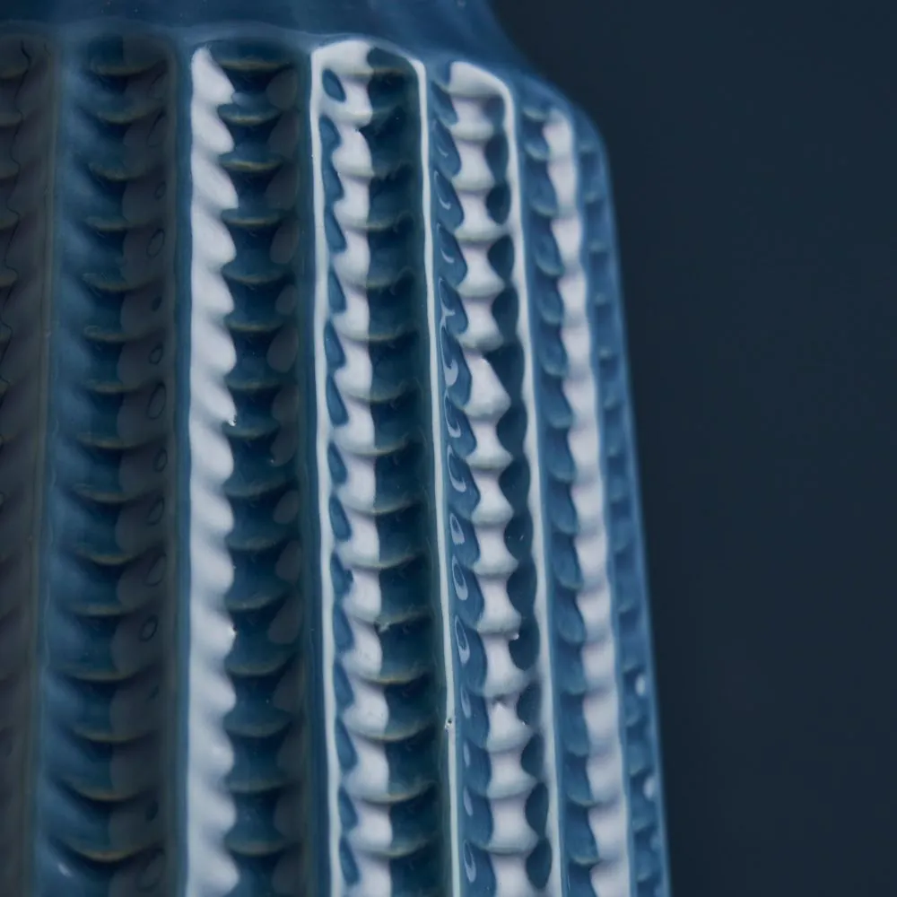 Grooved Ceramic Vase, Blue - Image 3