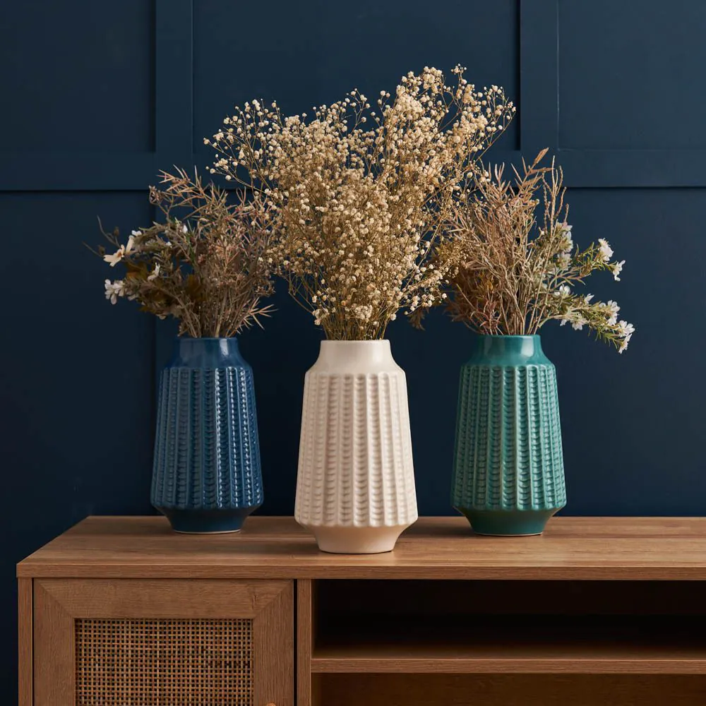 Grooved Ceramic Vase, Blue - Image 4