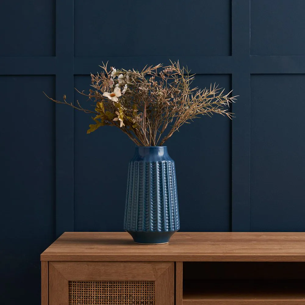 Grooved Ceramic Vase, Blue - Image 2