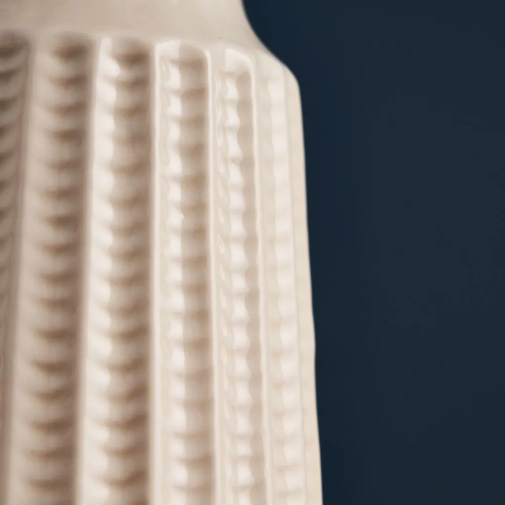 Grooved Ceramic Vase, Cream - Image 3