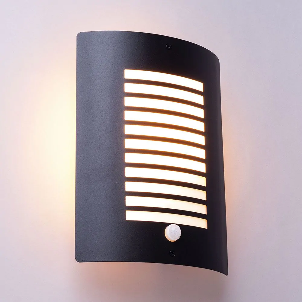 Hale Panel Slatted Wall Lantern With PIR, Black - Image 3