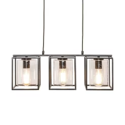 Hardy Cage Ceiling Pendant Bar With Bubble Glass Shades, Matte Black