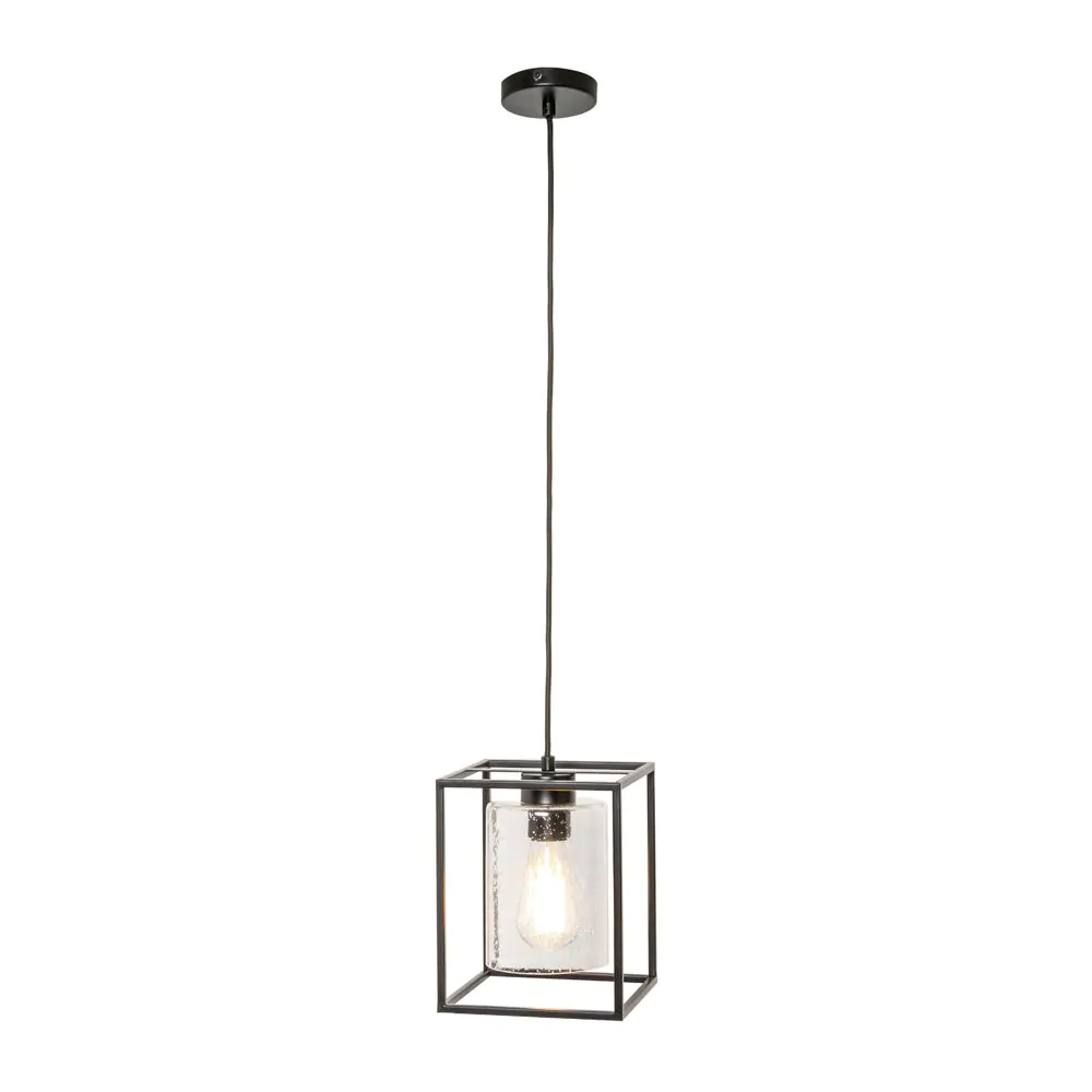 Hardy Cage Ceiling Pendant With Bubble Glass Shade, Matte Black - Image 6