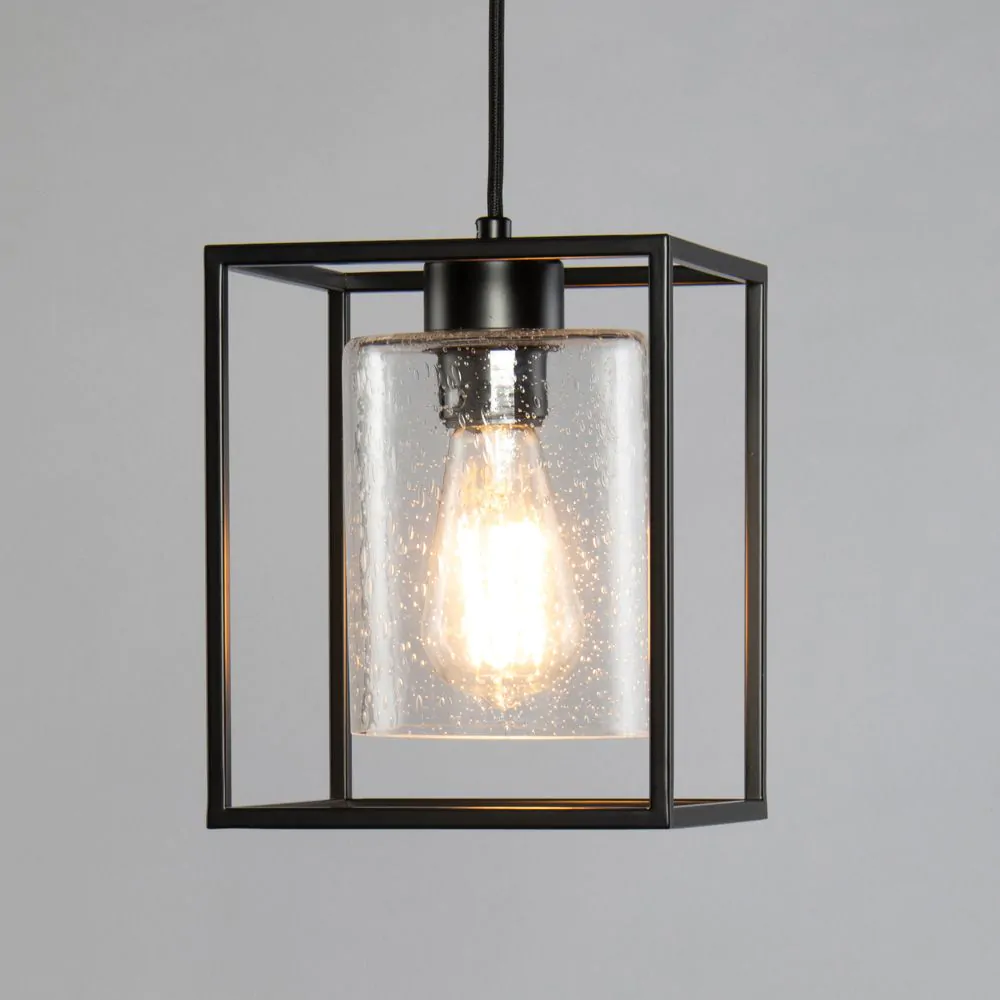 Hardy Cage Ceiling Pendant With Bubble Glass Shade, Matte Black - Image 3