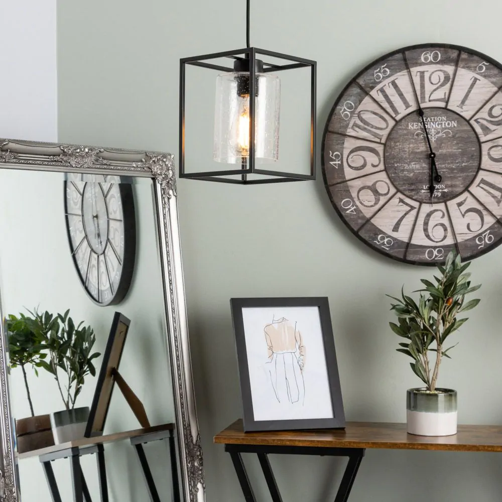 Hardy Cage Ceiling Pendant With Bubble Glass Shade, Matte Black - Image 2