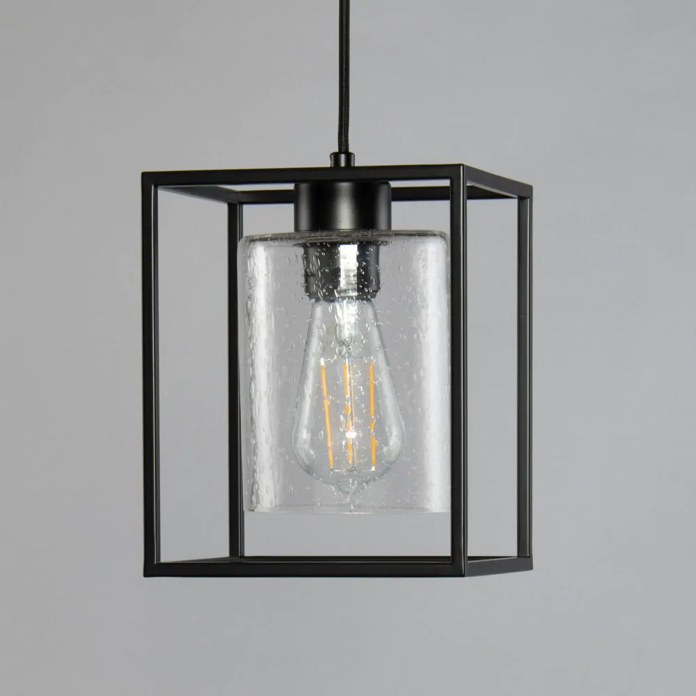 Hardy Cage Ceiling Pendant With Bubble Glass Shade, Matte Black - Image 4
