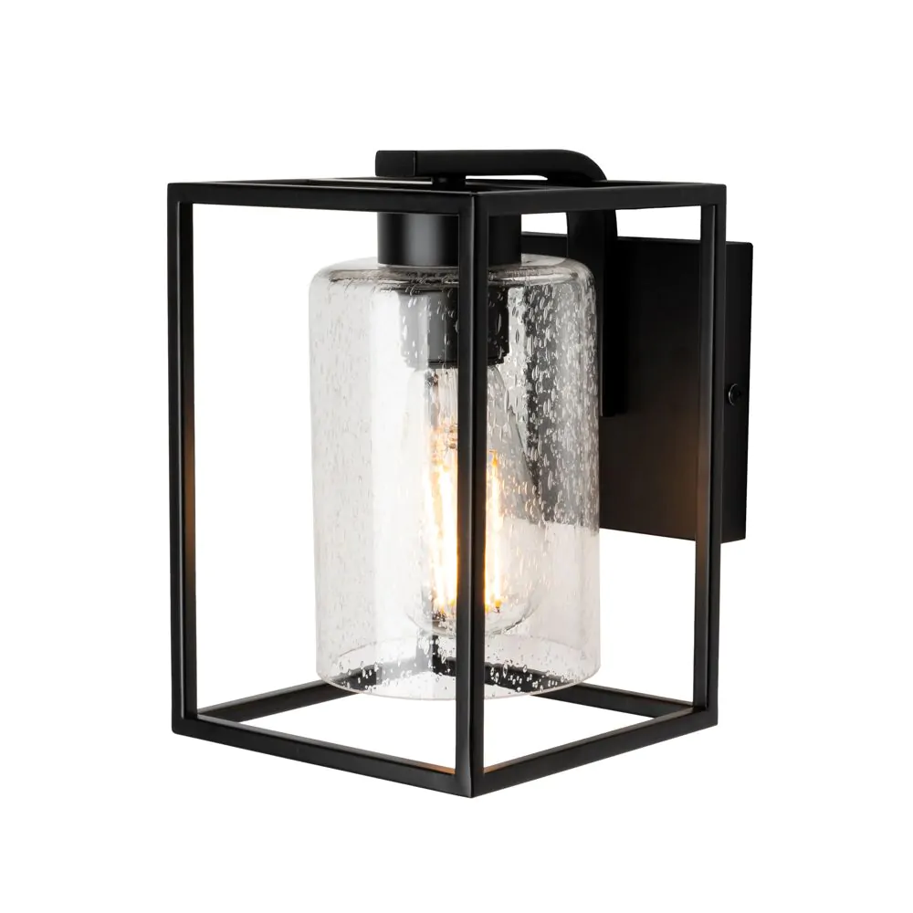 Hardy Cage Wall Light With Bubble Glass Shade, Matte Black