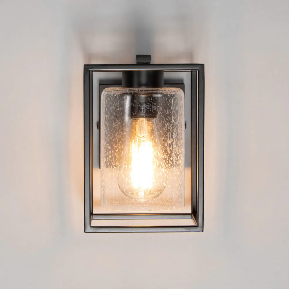 Hardy Cage Wall Light With Bubble Glass Shade, Matte Black - Image 3
