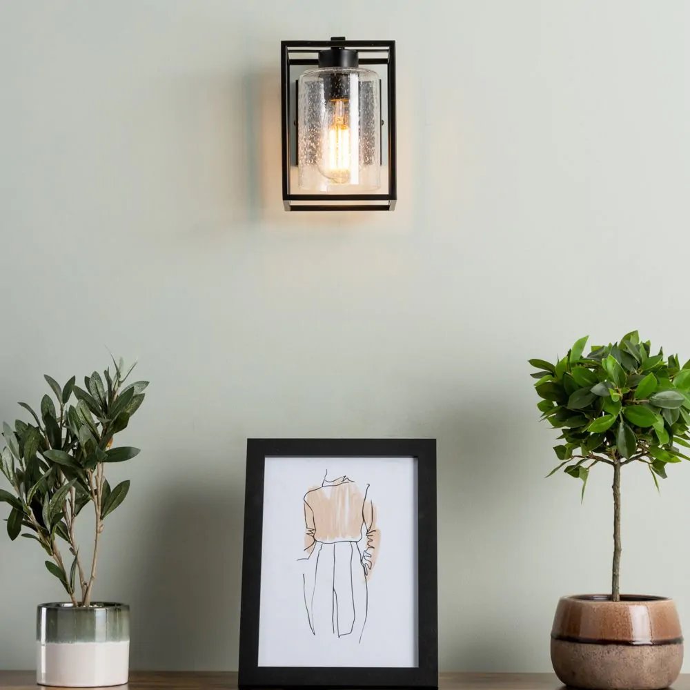 Hardy Cage Wall Light With Bubble Glass Shade, Matte Black - Image 2