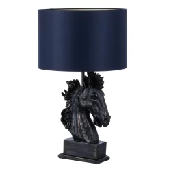 Harry Horse Table Lamp With Navy Shade, Black