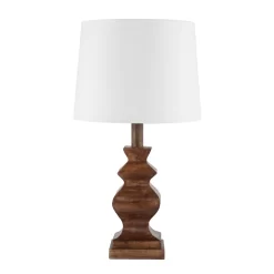 Henlock Wooden Table Lamp With White Shade, Walnut