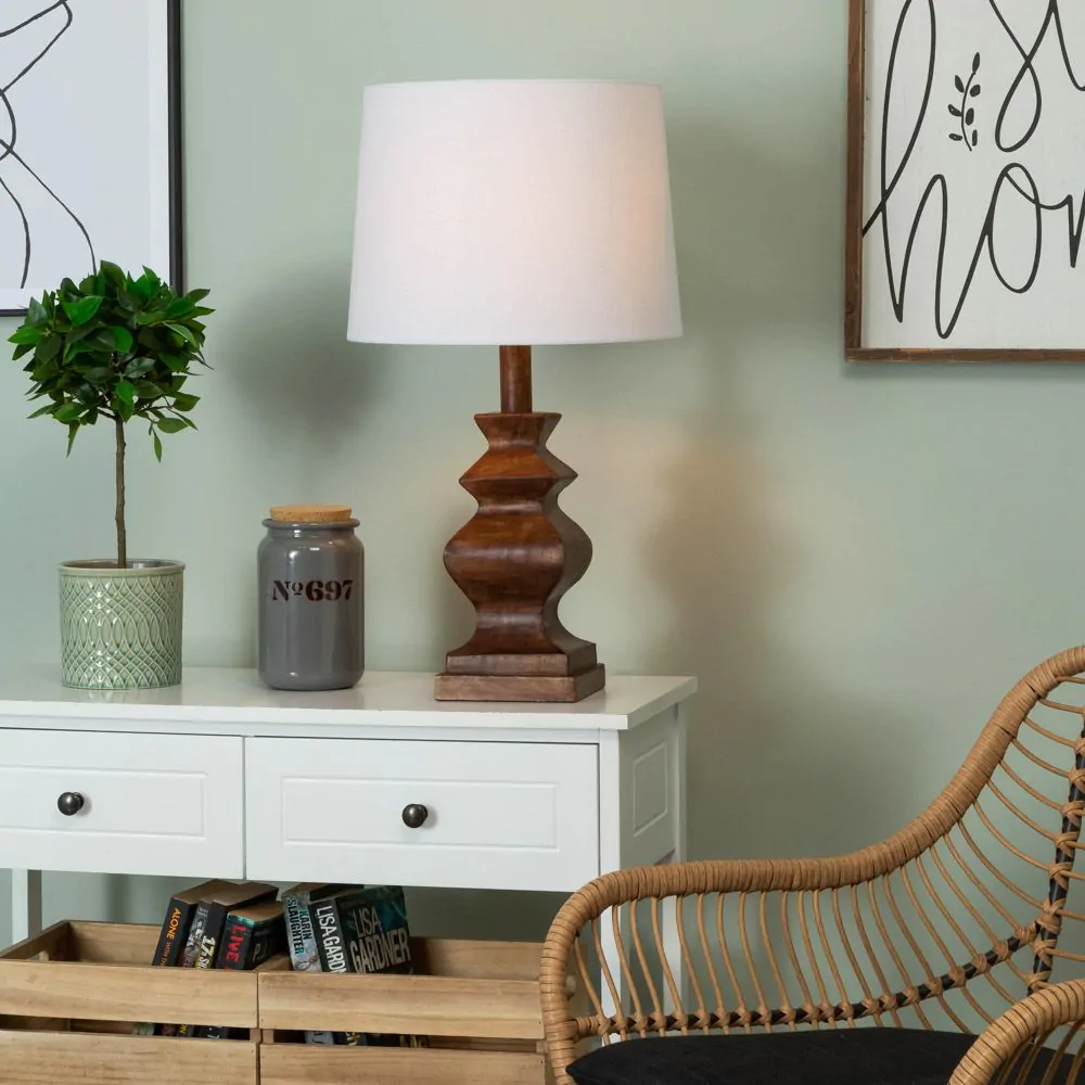 Henlock Wooden Table Lamp With White Shade, Walnut - Image 2