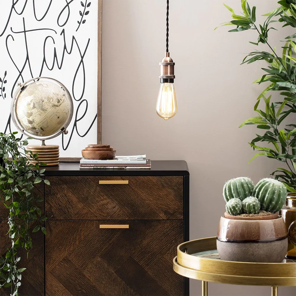 Industrial Style Black Cable Ceiling Pendant, Antique Copper - Image 2