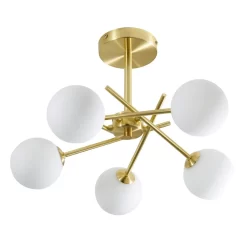 Nera Cross Arm Bathroom Semi Flush Ceiling Light, Satin Brass