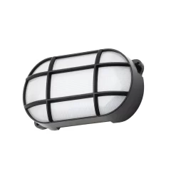 Jon 8 Watt LED Oval Grid Outdoor Bulkhead Light, Black