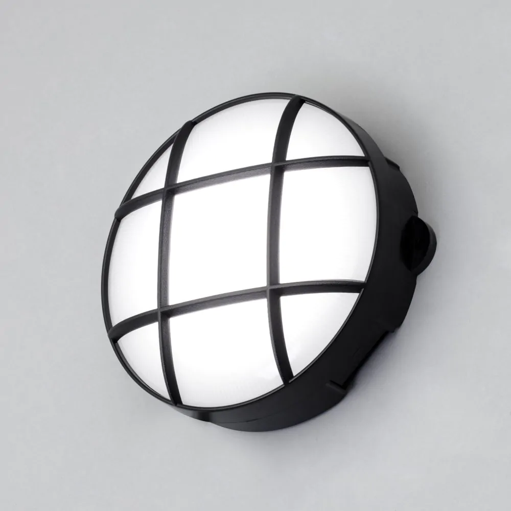 Jon 8 Watt LED Round Grid Outdoor Bulkhead Light, Black - Image 3