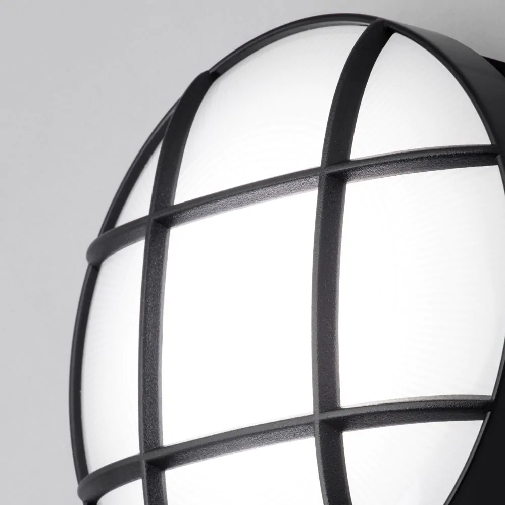 Jon 8 Watt LED Round Grid Outdoor Bulkhead Light, Black - Image 5