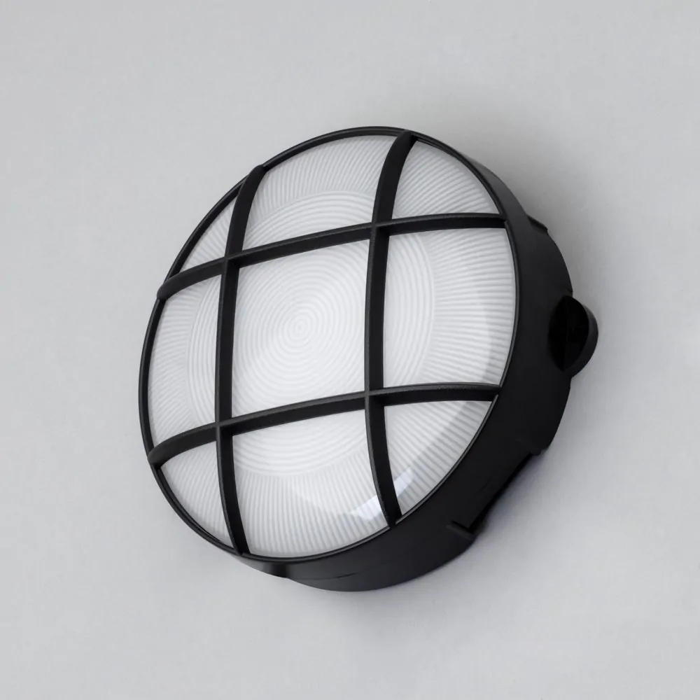 Jon 8 Watt LED Round Grid Outdoor Bulkhead Light, Black - Image 4