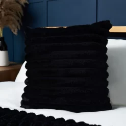 Jumbo Cord 45cm Cushion With Plain Velvet Backing, Black