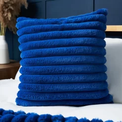 Jumbo Cord Cushion With Plain Velvet Backing, Cobalt Blue