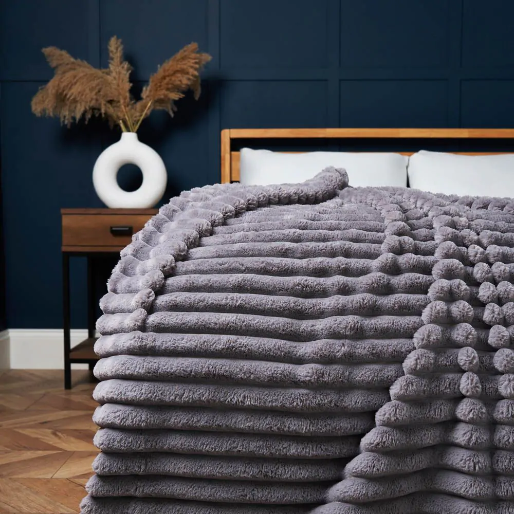 Jumbo Cord Throw With Plain Velvet Backing, Grey